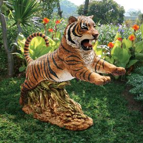 JUNGLE CAT LEAPING BENGAL TIGER STATUE          NR