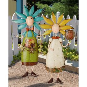 SET OF BOY & GIRL METAL FLOWER CHILDREN