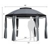 Circular Dome Hexagon Gazebo Canopy with Polyester Privacy Curtain in Grey