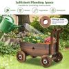 Decorative Wooden Wagon Cart with Handle Wheels and Drainage Hole-Rustic Brown