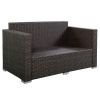 4 Pieces Brown Wicker Rattan Sofa Furniture Set Patio Garden Lawn Cushioned Seat