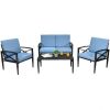 4 Pieces Patio Furniture Set Aluminum Frame Cushioned Sofa