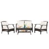 4 Pieces Outdoor Rattan Conversation Set with Protective Cover