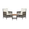 3 Pieces Patio Rattan Furniture Set with Cushioned Sofas and Wood Table Top-White