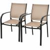 Set of 2 Patio Stackable Dining Chairs with Armrests Garden Deck-Brown