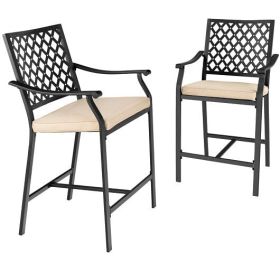 2 Pieces Patiojoy Patio Bar Stool with Height Cushion and Armrest