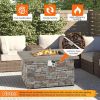 43.5 Inch Rectangle Faux Stone Propane Gas Fire Pit Table with Lava Rock and PVC Cover-Gray