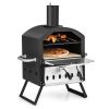 Outdoor Pizza Oven with Anti-scalding Handles and Foldable Legs-Black