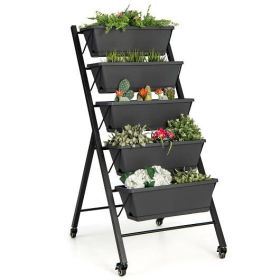 5-Tier Vertical Raised Garden Bed with Wheels and Container Boxes