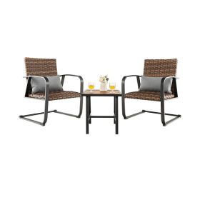 3 Pieces Patio Rattan Conversation Set with Quick Dry Lumbar Pillows