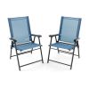 2 Set of Patio Dining Chair with Armrests and Metal Frame-Blue