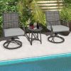 3 Piece Patio Swivel Chair Set with Soft Seat Cushions for Backyard