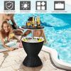 3 in 1 8 Gallon Patio Rattan Cooler Bar Table with Adjust Ice Bucket-Black