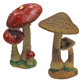 SET OF RED & TAN MYSTIC MUSHROOM STATUES