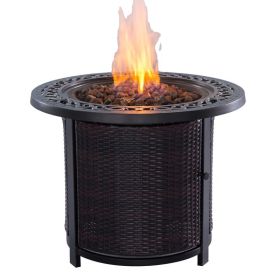 Round Firepit Table with Wicker Base