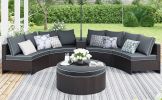 TOPMAX 6 Pieces Outdoor Sectional Half Round Patio Rattan Sofa Set, PE Wicker Conversation Furniture Set w/ One Storage Side Table for Umbrella and On