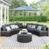 TOPMAX 6 Pieces Outdoor Sectional Half Round Patio Rattan Sofa Set, PE Wicker Conversation Furniture Set w/ One Storage Side Table for Umbrella and On