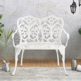 Outdoor Patio Bench; Garden Bench All-Weather Cast Aluminum Loveseat for Lawn Front Porch Path Yard Decor Deck Furniture White