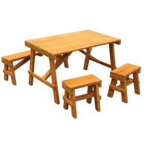 Wood Outdoor Picnic Table with Three Benches, Amber