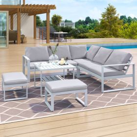 [Not allowed to sell to Wayfair]U_Style Industrial Style Outdoor Sofa Combination Set With 2 Love Sofa,1 Single Sofa,1 Table,2 Bench