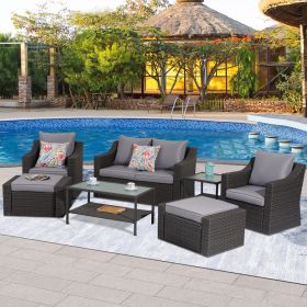 Patio Dark Gray Ottoman Footstool Set Rattan With Side Table Furniture Outdoor