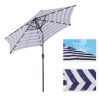 Outdoor Patio 8.7-Feet Market Table Umbrella with Push Button Tilt and Crank, Blue White Stripes With 24 LED Lights[Umbrella Base is not Included]