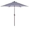 Outdoor Patio 8.7-Feet Market Table Umbrella with Push Button Tilt and Crank, Blue White Stripes With 24 LED Lights[Umbrella Base is not Included]