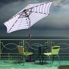 Outdoor Patio 8.7-Feet Market Table Umbrella with Push Button Tilt and Crank, Blue White Stripes With 24 LED Lights[Umbrella Base is not Included]