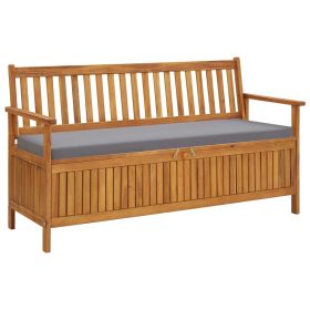 Patio Storage Bench with Cushion 58.3" Solid Acacia Wood