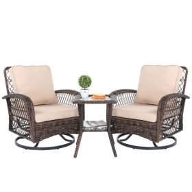 3 Pieces Patio Furniture Set, Outdoor Swivel Gliders Rocker, Wicker Patio Bistro Set with Rattan Rocking Chair