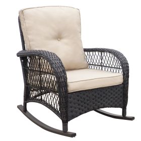 Garden Rocking Chair,Outdoor Rattan Rocker Chair with All-weather Hand-woven Resin Wicker