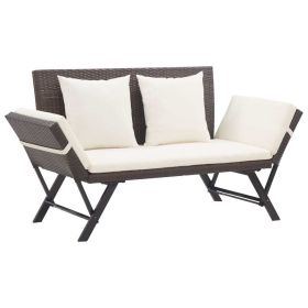 Patio Bench with Cushions 69.3" Brown Poly Rattan