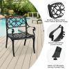 2 Piece Outdoor Dining Chairs, Cast Aluminum Chairs with Armrest, Patio Bistro Chair Set of 2 for Garden, Backyard (Flower pattern 2 Chairs)