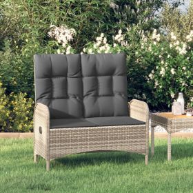 Reclining Patio Bench with Cushions 42.1" Poly Rattan Gray