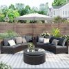 TOPMAX 6 Pieces Outdoor Sectional Half Round Patio Rattan Sofa Set, PE Wicker Conversation Furniture Set w/ One Storage Side Table for Umbrella and On