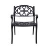 2 Piece Outdoor Dining Chairs, Cast Aluminum Chairs with Armrest, Patio Bistro Chair Set of 2 for Garden, Backyard (Flower pattern 2 Chairs)