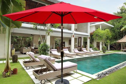 Outdoor Patio Umbrella 10FT(3m) WITHOUT FLAP ,8pcs ribs,with tilt ,with crank,without base, Red,pole size 38mm(1.49inch)