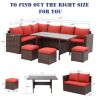 PE Wicker Patio Outdoor Furniture Brown Red Couch Sofa Set Foot Stool Side Table Sectional