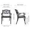 2 Piece Outdoor Dining Chairs, Cast Aluminum Chairs with Armrest, Patio Bistro Chair Set of 2 for Garden, Backyard (Flower pattern 2 Chairs)