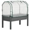 Grey Wood Elevated Raised Garden Bed Planter with Greenhouse Cover