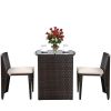 3 Pieces Cushioned Wicker Patio Bistro Set with No Assembly Needed