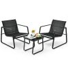 3 Pieces Patio Bistro Furniture Set with Glass Top Table Garden Deck-Black