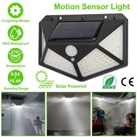 Solar Wall Light Outdoor 100LEDs PIR Motion Sensor Lamps IP65 Waterproof Night Lights (Color: Black)