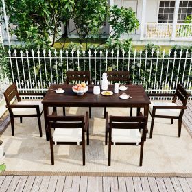 [Not allowed to sell to Wayfair] Acacia Wood Outdoor Dining Table And Chairs Suitable For Patio; Balcony Or Backyard (Color: Dark Brown)