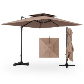 9.5 Feet Cantilever Patio Umbrella with 360¬∞ Rotation and Double Top (Color: Coffee)