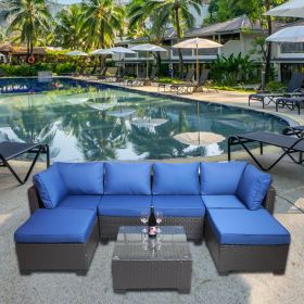 Outdoor Garden Patio Furniture 7-Piece PE Rattan Wicker Cushioned Sofa Sets and Coffee Table (Color: as Pic)