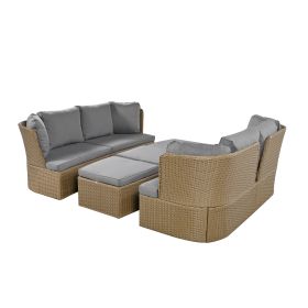 U_Style Customizable Outdoor Patio Furniture Set, Wicker Furniture Sofa Set with Thick Cushions, Suitable for Backyard, Porch. (Color: as Pic)