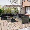 U-style Patio Furniture Set, 6 Piece Outdoor Conversation Set All Weather Wicker Sectional Sofa with Ottoman and Cushions and Small Trays