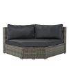 U-style Patio Furniture Set, 6 Piece Outdoor Conversation Set All Weather Wicker Sectional Sofa with Ottoman and Cushions and Small Trays