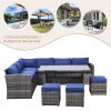 Outdoor Patio Furniture Set,7 Pieces Outdoor Sectional Conversation Sofa with Dining Table,Chairs and Ottomans,All Weather PE Rattan and Steel Frame,W